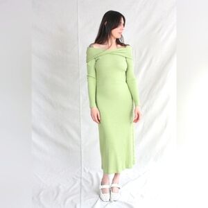 Mara Hoffman Emery Dress In Celery Ribbed Off The Shoulder Bodycon Size Large